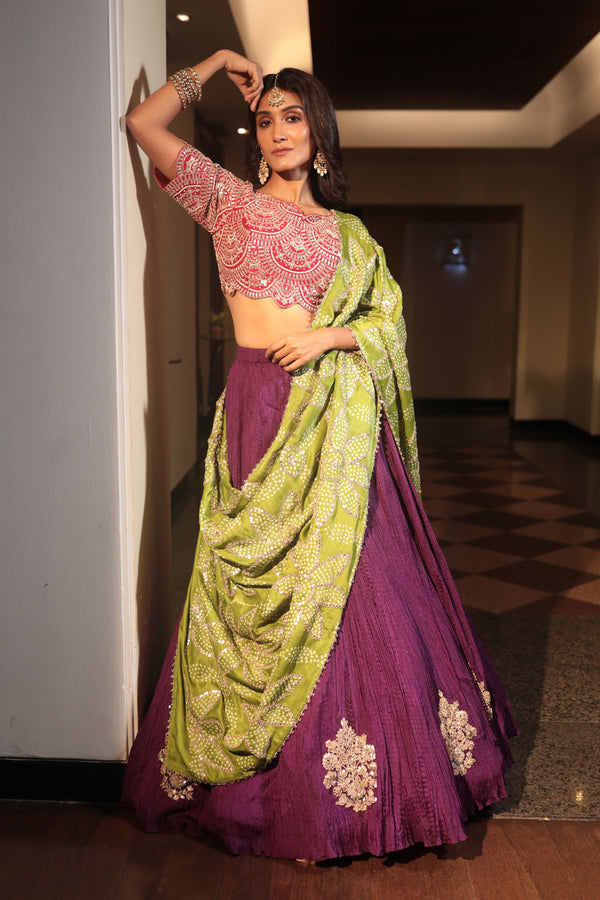 Red Gotapatti Bandhani Lehenga - Bandhani