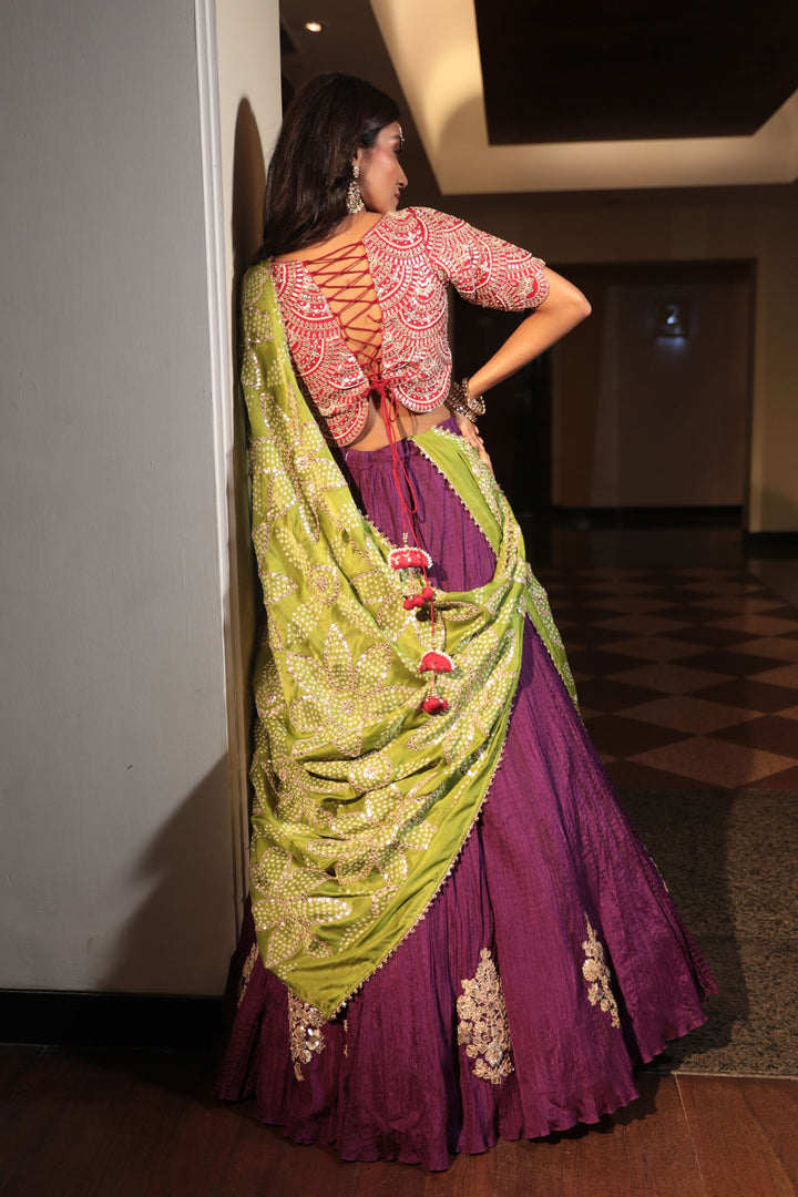 Red Gotapatti Bandhani Lehenga - Bandhani