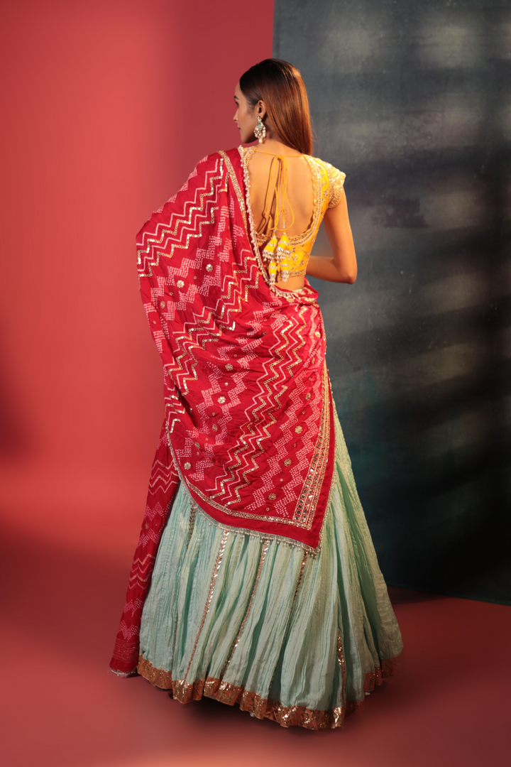 Red Zig Zag Bandhani Dupatta - Bandhani