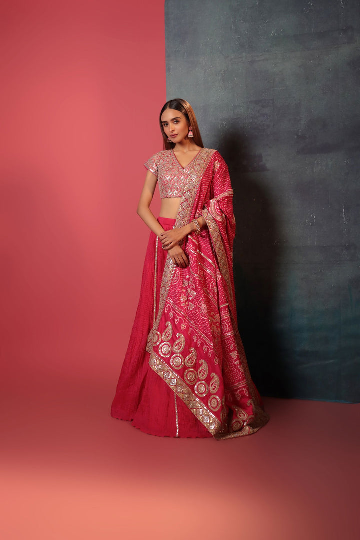 Strawberry Crush Lehenga Set - Bandhani