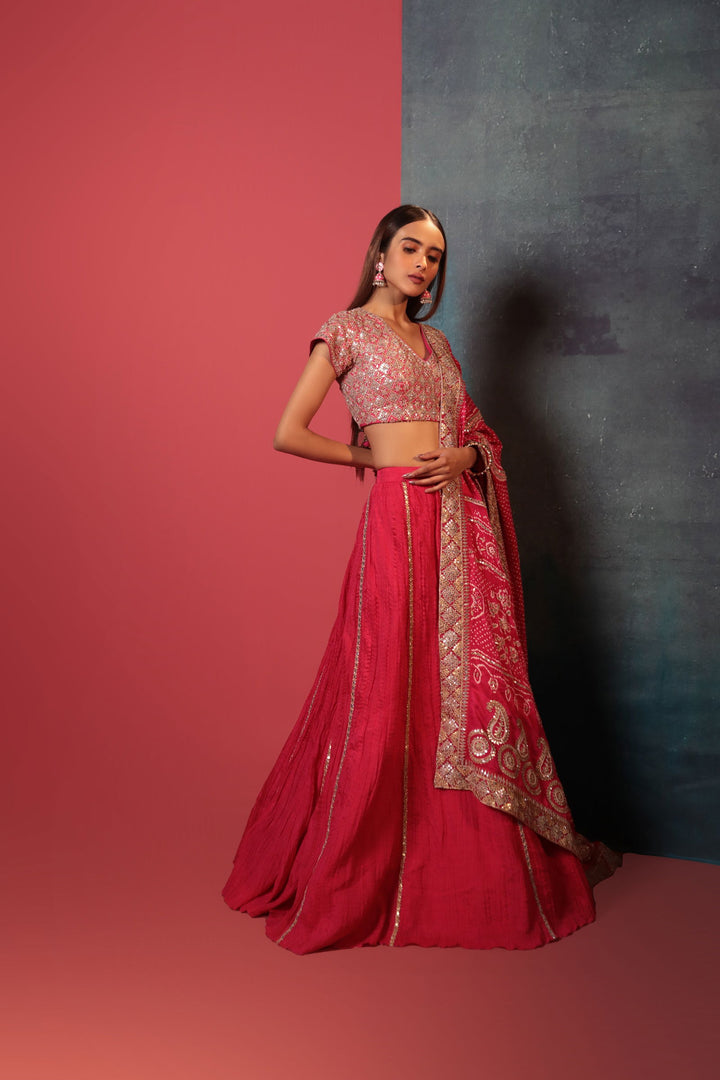 Strawberry Crush Lehenga Set - Bandhani