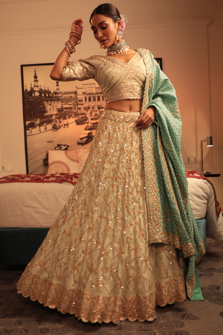 Tissue Sequins And Gotapatti Lehenga With Bandhani Dupatta - Bandhani