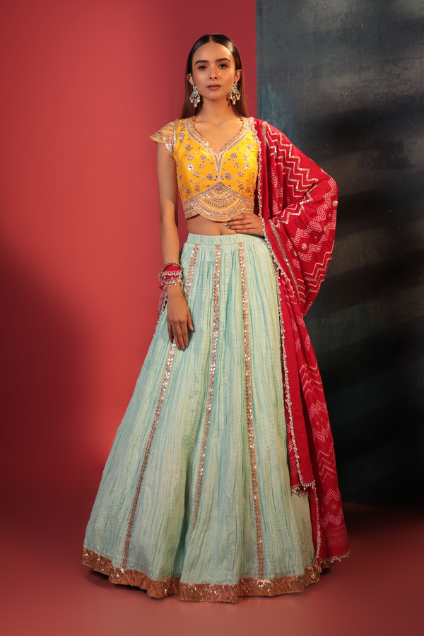 Tricolour Bandhani Lehenga Set - Bandhani