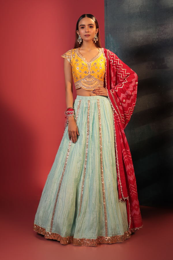 Formal Indian Dress For Girls, Aqua Purple Bandhani Lehenga Choli | 4 to 12  Year Old #26020 | Buy Lehenga Choli For Kids Online