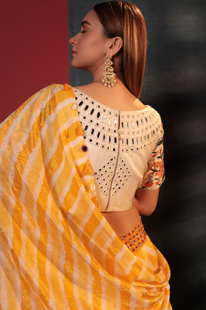 Yellow Mota Leheriya Lehenga Set - Bandhani