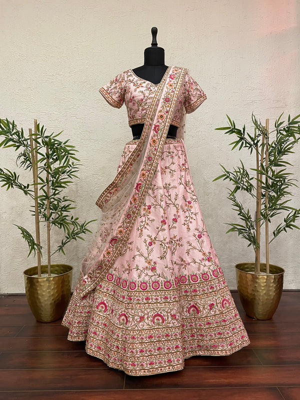 Soft Pink Zardosi And Thread Embellished Lehenga Set
