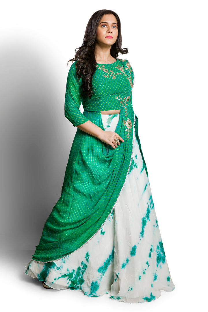 green kurta with skirt