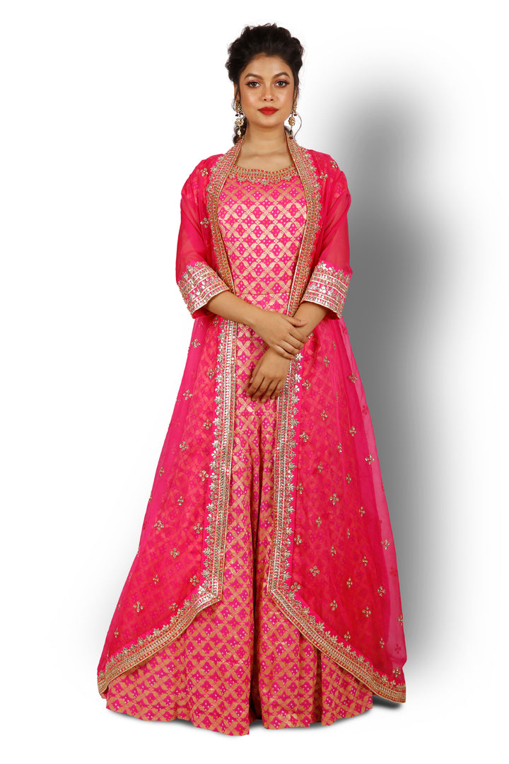 Pink Gown suit with a Leheriya Jacket