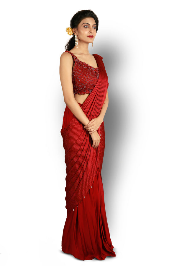 Red Seqquined draped saree