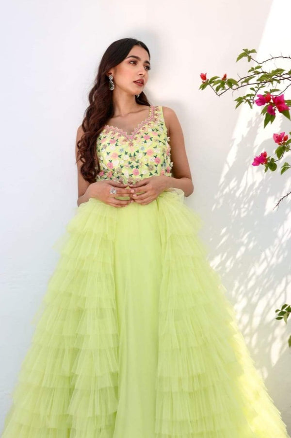 MINT GREEN GOWN WITH DETACHABLE RUFFLED SKIRT